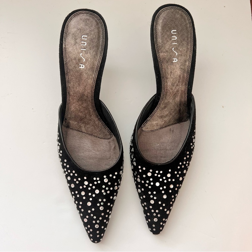 Unisa Black Studded Pointed Toe Mules